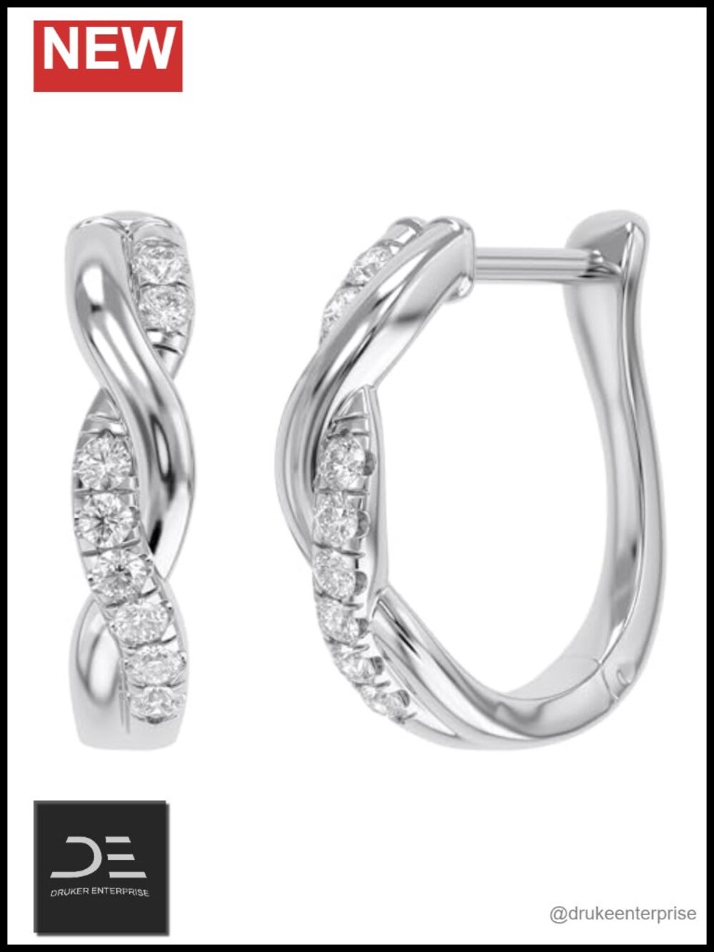 10MM Twisted Hoop Earrings Lab Grown Diamond 14K White Gold Plated 925 Sterling